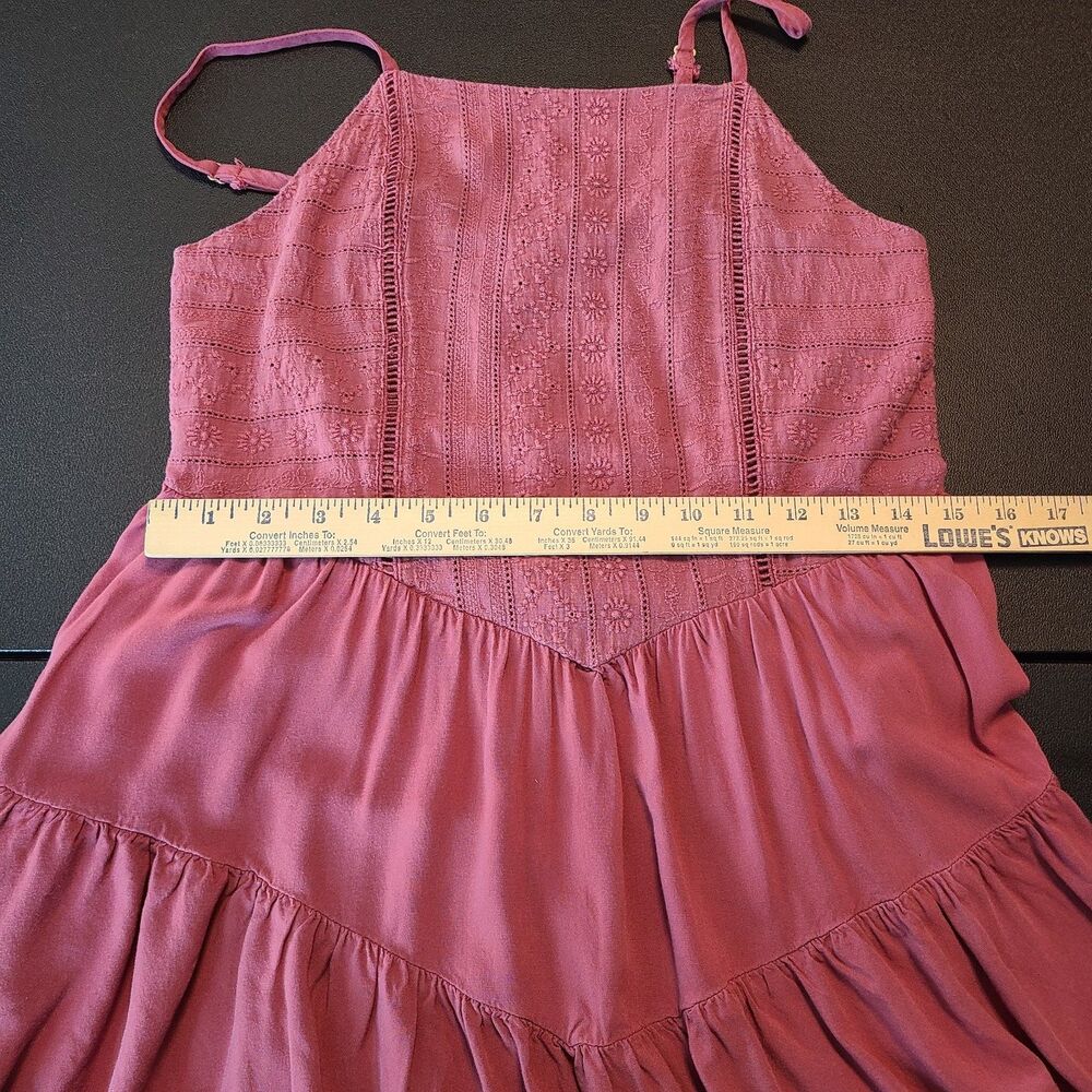 Wild Fable Mauve Eyelet Tiered Mini Dress L Boho Cottagecore Festival Romantic - Picture 7 of 8